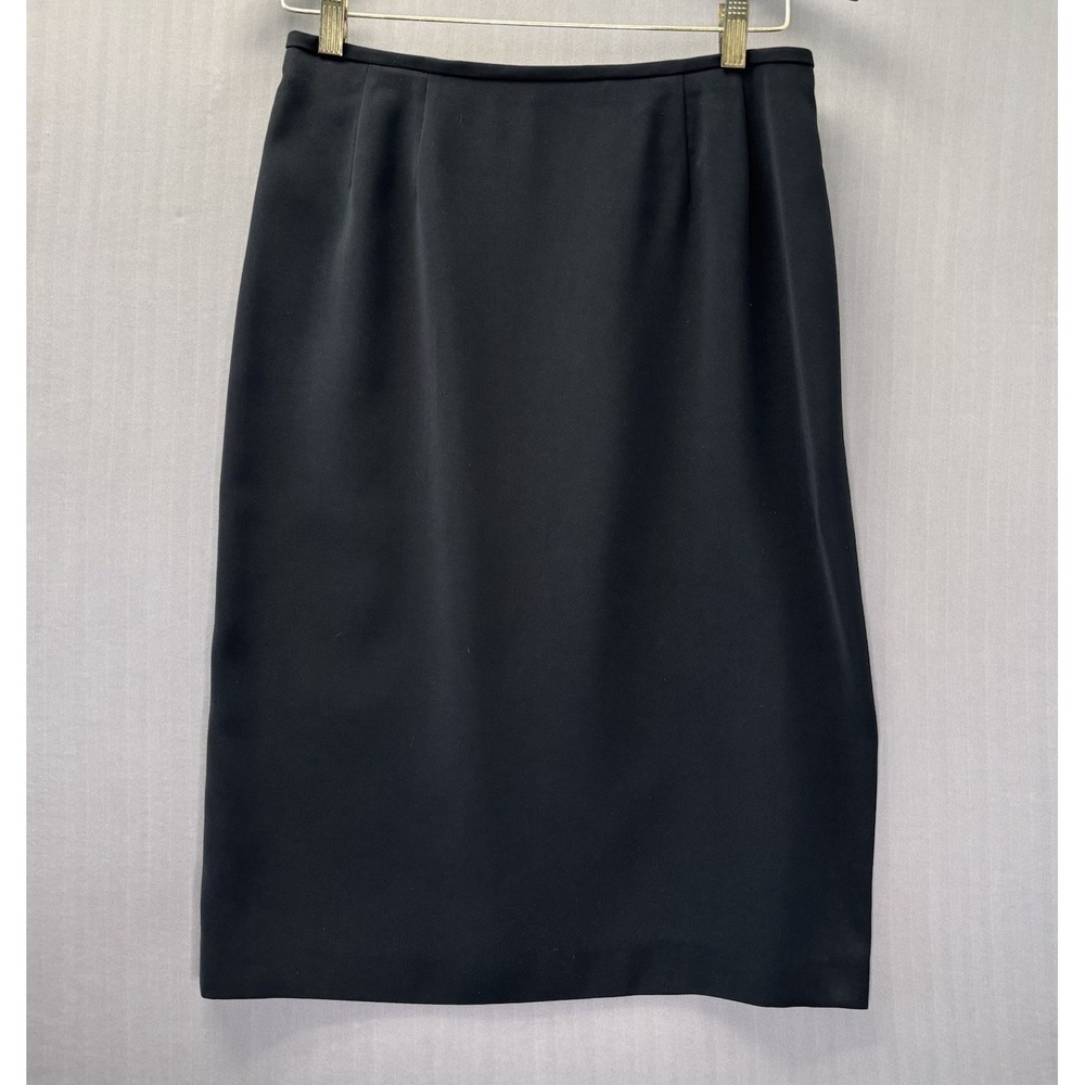 Kasper Black Lined Pencil Skirt Back Vent Hot Pink Trim Size 8 Classic Tailored